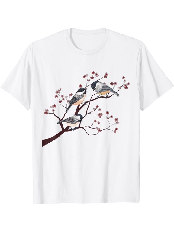Bird Watching Nature Animal Blossom Chickadee Vintage Creative Graphic For Special Occasions T-Shirt, Size S-5XL