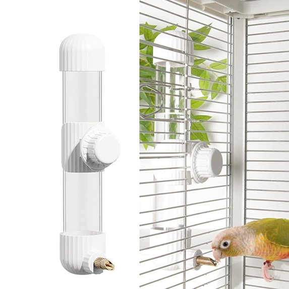 Bird Water Dispenser,QZS Reusable Clear Cage Drinker for Conure,Portable White Pet Bird Water Feeder for Parrots,Budgie,Lovebirds,1Pack