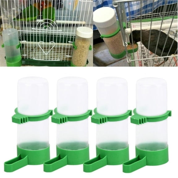 Bird Water Feeder, Automatic Pet Water Dispenser, 6X2 in Food-Safe Plastic, Bird Feeder for Cage, Gravity Flow, Aviary Breeding, Green Base, 4 Pc