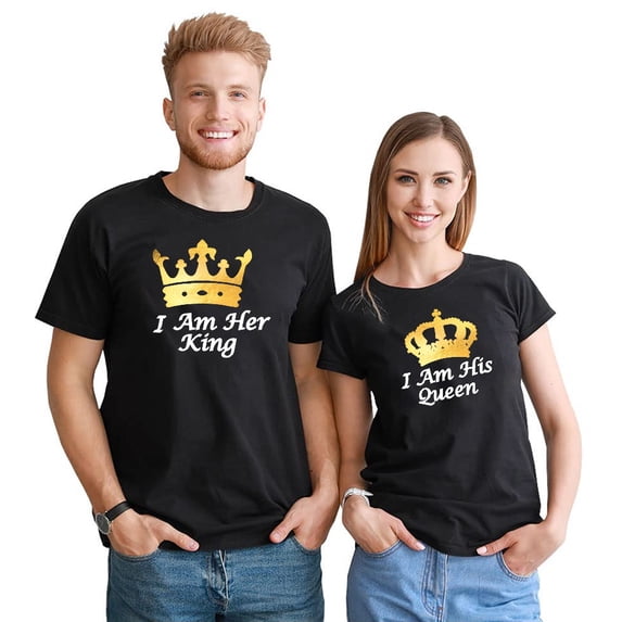 King and Queen Matching Couple T-Shirt for Husband Wife, Cotton Matching T-Shirt for Lover