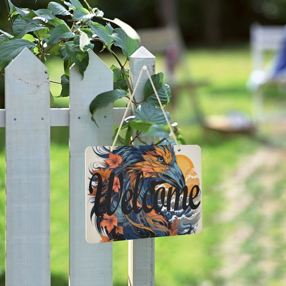 Bird Waves Sun Leaves Welcome Sign for Front Door Porch Wreath Door Sign Home Decoration Rustic Farmhouse Style