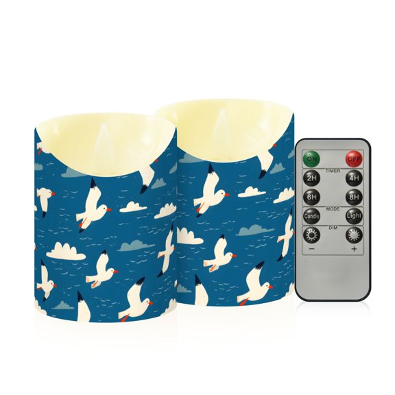 Bird White Cloud Flameless Candles 2 PCS with Remote Realistic Moving Flame LED Tapered Pillar Set for Home Decor