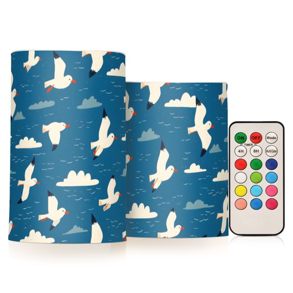 Bird White Cloud Flameless LED Candle Set with Remote, Battery Operated Color Changing Pillar Candles, Set of 2