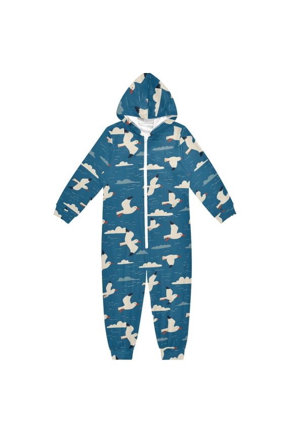 Bird White Cloud One Piece Pajamas Soft Jumpsuit Cozy Sleep and Play Romper Zipper and Pockets 4T