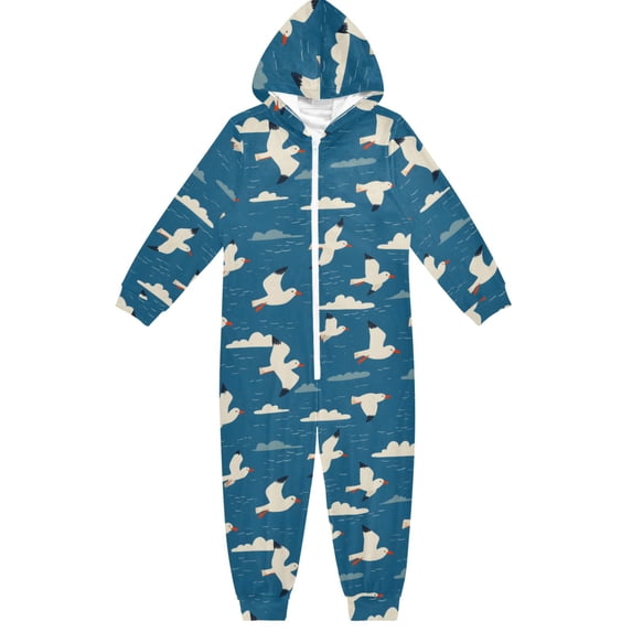 Bird White Cloud One Piece Pajamas Soft Jumpsuit Cozy Sleep and Play Romper Zipper and Pockets 5T-6T