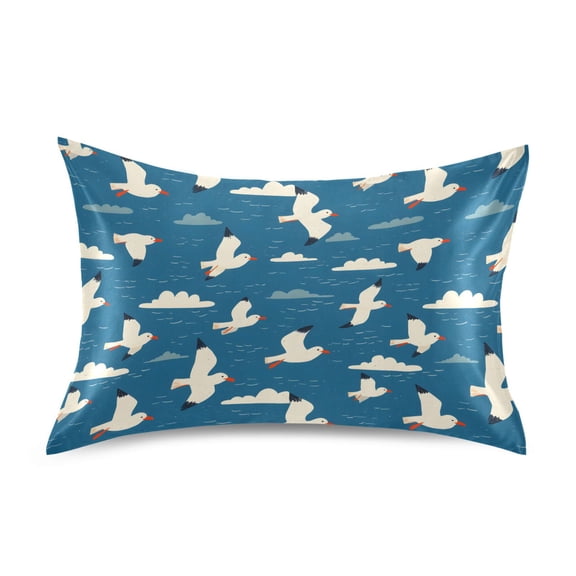 Bird White Cloud Pillowcase Standard Size 20''x26'' Satin Double-Sided Print Soft Wrinkle Resistant