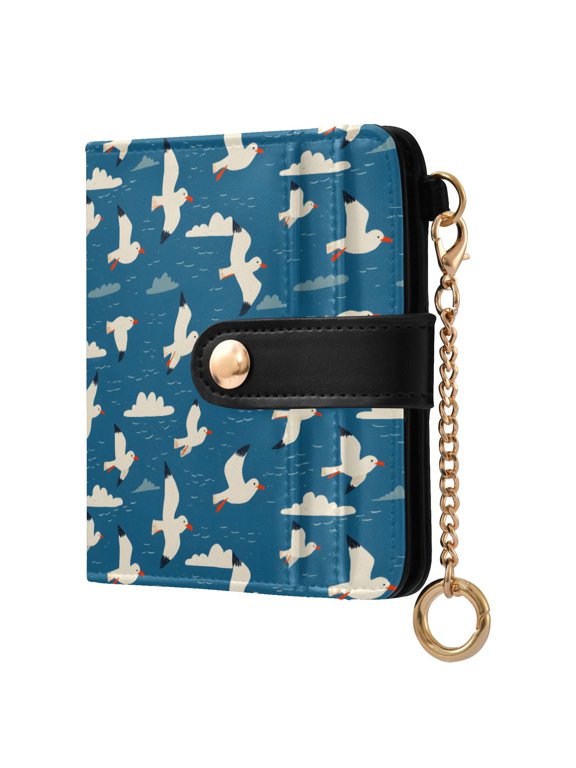 Bird White Cloud Small Wallet for Women RFID Blocking Bifold PU Leather Credit Card Holder with Zipper Coin Pocket Compact Cute Travel Purse Magnetic Snap 7 Card Slots