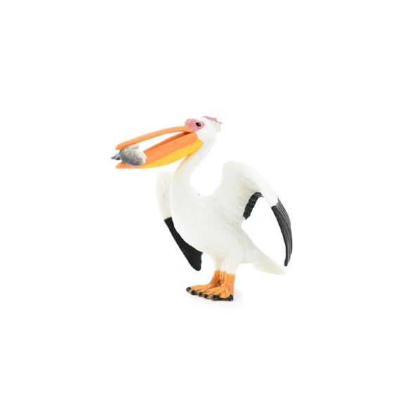 Bird, White Pelican with Fish, Museum Quality, Hand Painted, Realistic Toy Figure, Model, Replica, Kids, Educational, Gift, 4" CH274 BB124