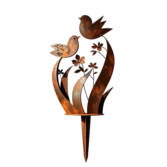 Bird & Wildflower Metal Garden Stake – Weatherproof Anti-Rust Outdoor Yard Art Decoration, Nature-Inspired Vintage Gift for Garden Lovers, for Flower Beds, Planters, Lawns
