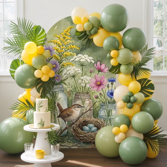 Bird Wildflowers Arch Backdrop Cover 4 FT, Glass Jars Bird Nest Pine Branches Rustic Wedding Arch Cover Stretchy Backdrop Stands Covers for Birthday Party Ceremony Banquet Decor