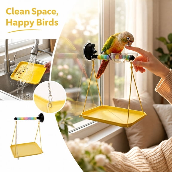 Bird Window Perch with Poop Catcher, Window Perch For Birds, Bird Window Perch With Poop Catcher Parrot Stand, Suction Series, Heavy Duty Plastic Craft, Indoor Travel Car Window Mount, 1 Pack