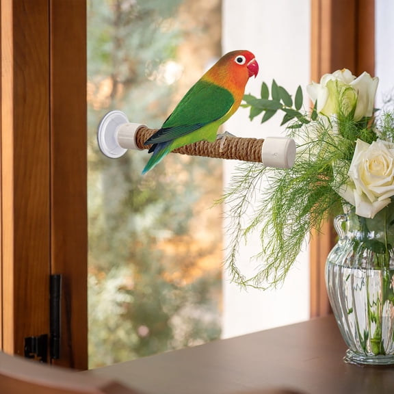 Bird Window Perch Stand with Strong Suction Cup, Natural Rope Standing Pole for Small and Medium Birds in Home or Car