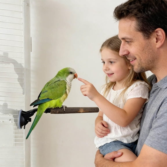 Bird Window Perch with Strong Suction Cup Natural Wood Parrot Standing Stick Adjustable Rotatable Wall Mount Bird Play Stand Portable Standing Pole for Parakeet Cockatiel Conure Resting Training