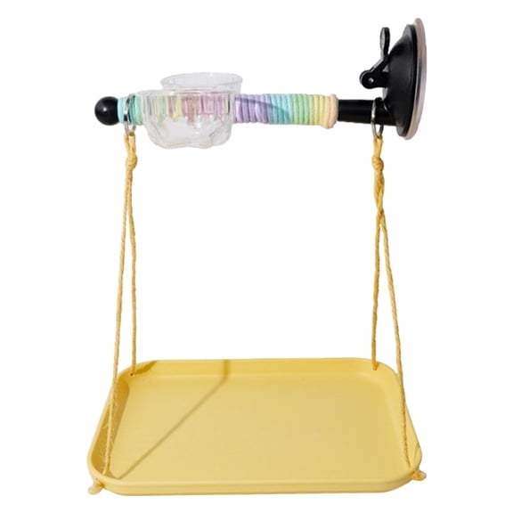 Bird Window Perch with Poop Catcher Parrot Stand with Tray, Interactive Play Removable Tray for Parrots Parakeets Indoor Outdoor