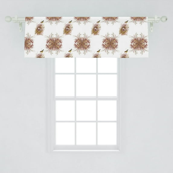Bird Window Valance, Watercolor Effect Illustration of Avian and Nest with Eggs in Warm Tones, Curtain Valance for Kitchen Bedroom Decor with Rod Pocket, 54" X 18", White and Multicolor, by Ambesonne