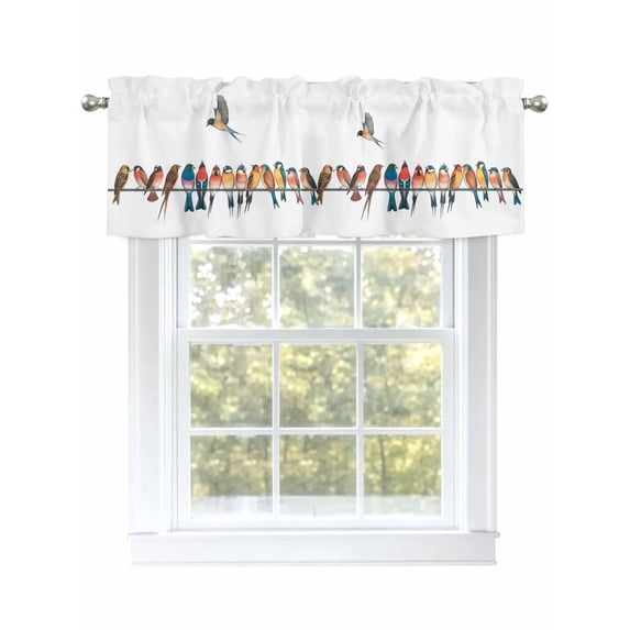 Bird Window Valances for Kitchen, Row Of Birds Vintage Watercolor Rod Pocket Valances Windows Treatments Curtains for Living Room Bathroom Bedroom Decoration 42" x 12"