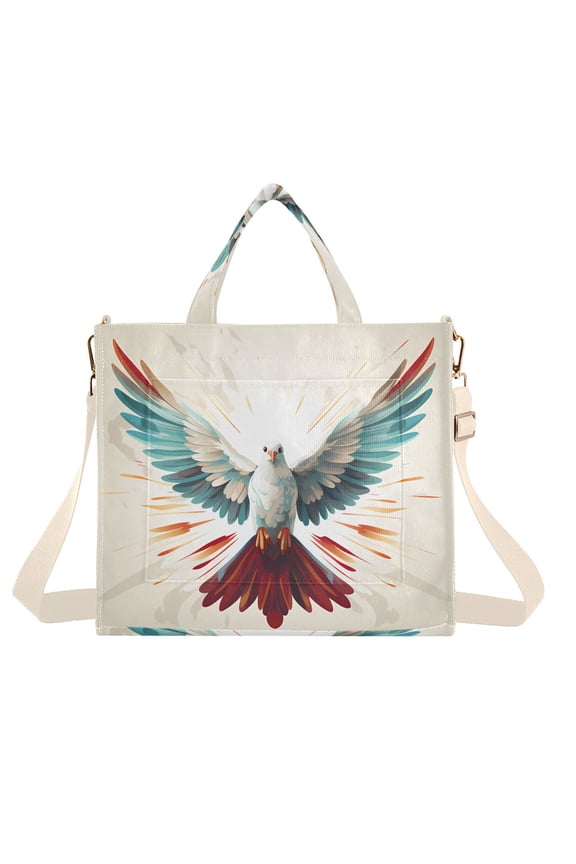 Bird Wings Feathers Corduroy Tote Bag Handbag Large Messenger Bag Shoulder Crossbody Zipper Bag Purse