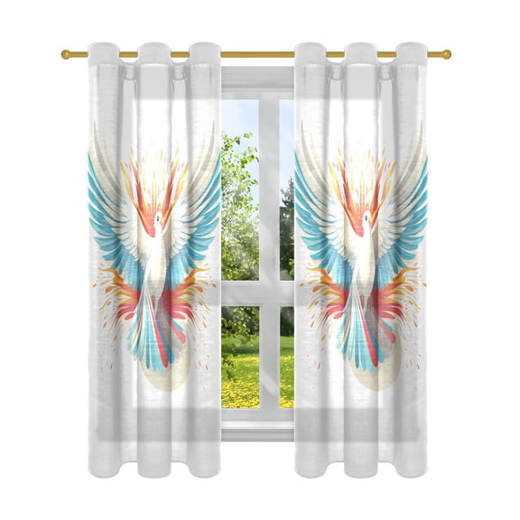 Bird Wings Feathers Fire Blackout Curtains Patio Door Curtains Window Decoration for Bedroom Living Room 2 Panels