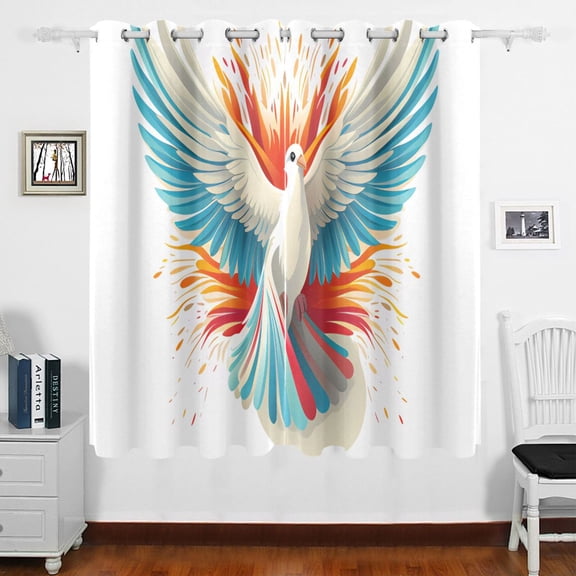 Bird Wings Feathers Fire Curtains Black Out 63 Inch Length Curtains for Sliding Glass Doors Bedroom Living Room 2 Panels Set