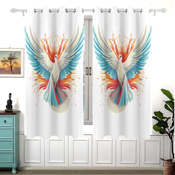 Bird Wings Feathers Fire Curtains Black Out Curtains for Sliding Glass Doors Bedroom Living Room Bathroom 2 Panels Set