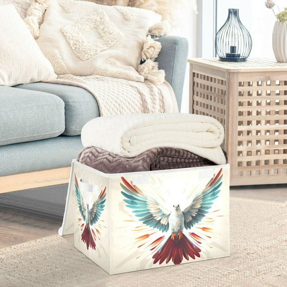 Bird Wings Feathers Storage Basket Foldable Laundry Basket Shelf Kids Toy Storage Container Organizer with Handles