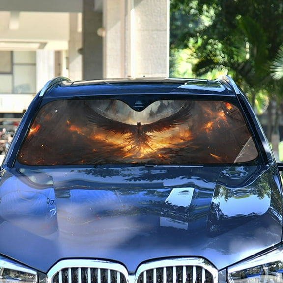 Bird Wings Fire Houses Automotive Front Car Windshield Sun Shade Reflector Foldable for Front Fit for Cars Truck SUVs