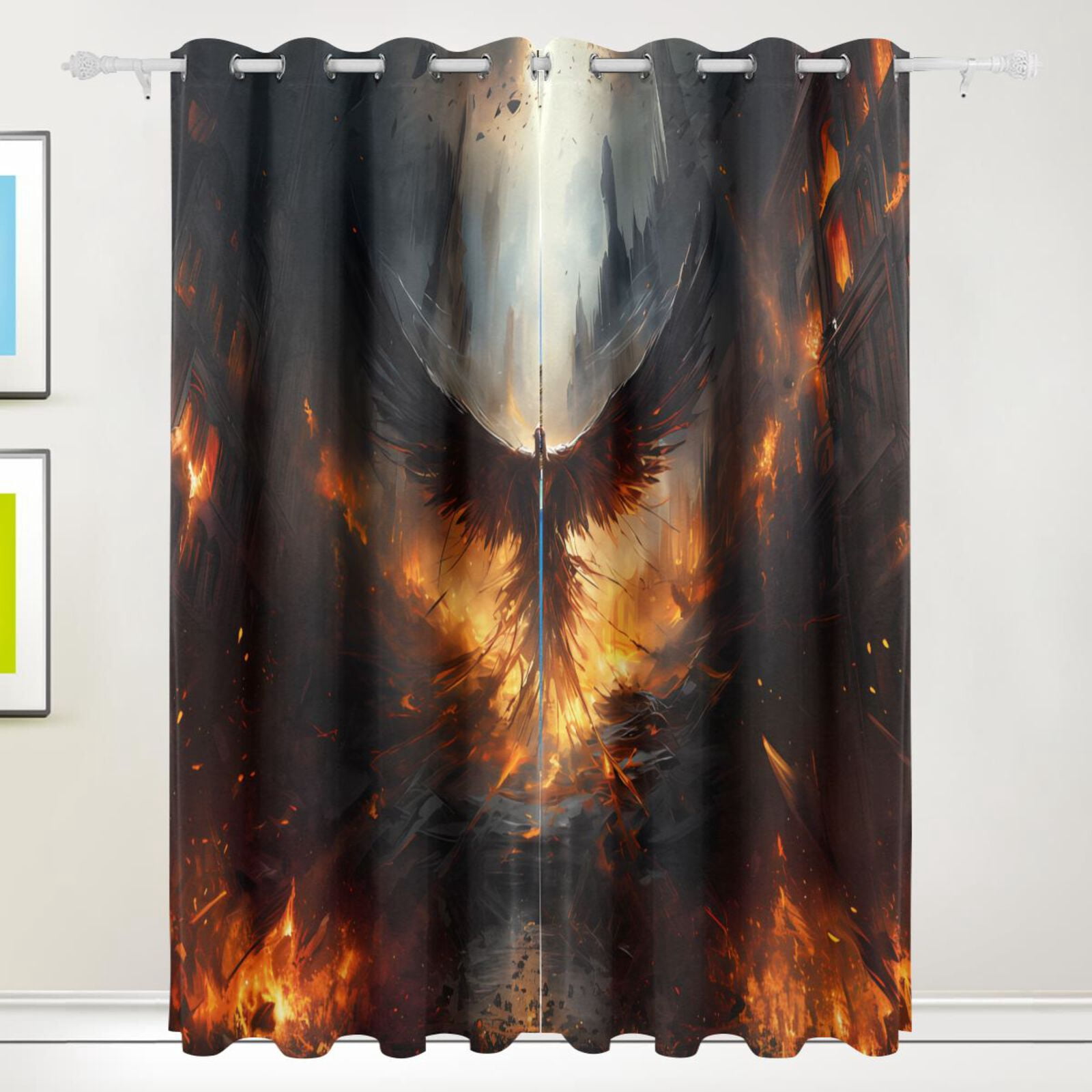 Bird Wings Fire Houses Black Out Curtains 72 Inch Length Curtains for Sliding Glass Doors Bedroom Living Room 2 Pack