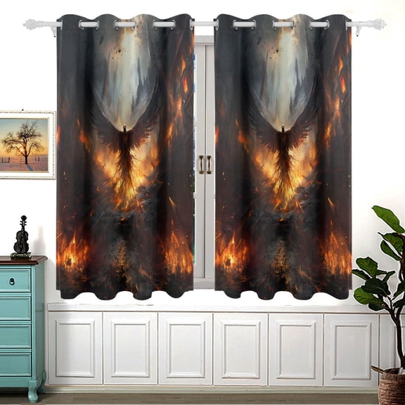 Bird Wings Fire Houses Black Out Curtains Aesthetic for Bedroom Living Room Sliding Glass Doors Kitchen Windows 2 panels set