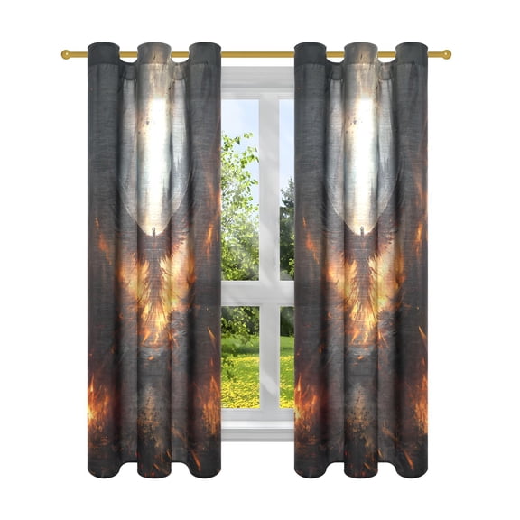 Bird Wings Fire Houses Blackout Curtains Patio Door Curtains Window Decoration for Bedroom Living Room 2 Panels
