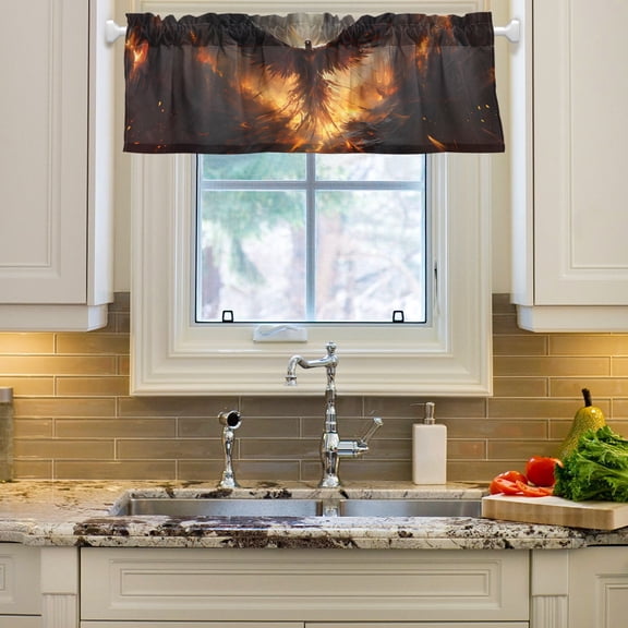 Bird Wings Fire Houses Curtain Valances Farmhouse Design Window Treatment Decor Blackout Rod Pocket for Windows Living Room Kitchen 54" x 18"