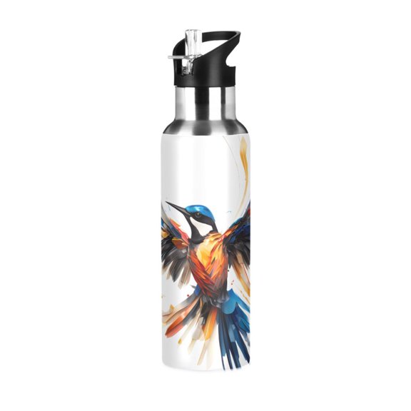 Bird Wings Painting Sports Water Bottle with Straw Lid Insulated Stainless Steel Leak Proof BPA Free Thermal Mug with Handle for Gym Yoga Cycling Camping