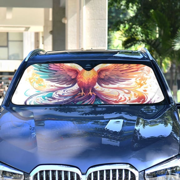 Bird Wings Phoenix Colorful Automotive Front Car Windshield Sun Shade Reflector Foldable for Front Fit for Cars Truck SUVs