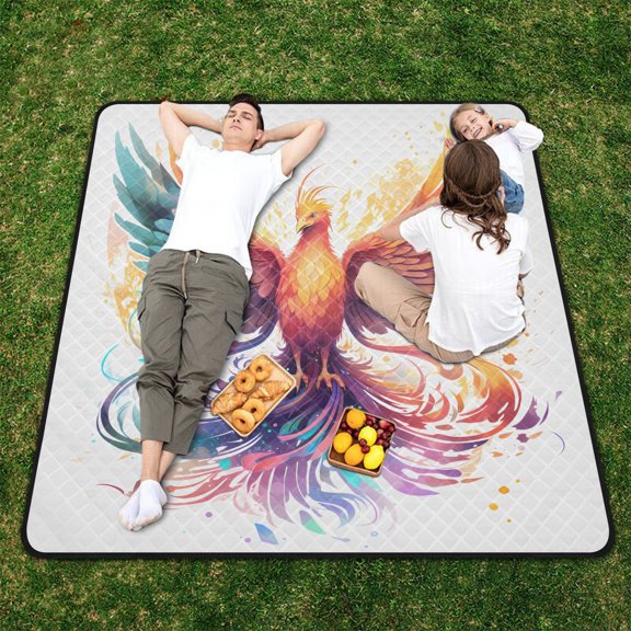 Bird Wings Phoenix Colorful Beach Blanket Outdoor Picnic Blanket 78"x 78" Waterproof Foldable for Beach Camping Travel Hiking Grass Lawn Park