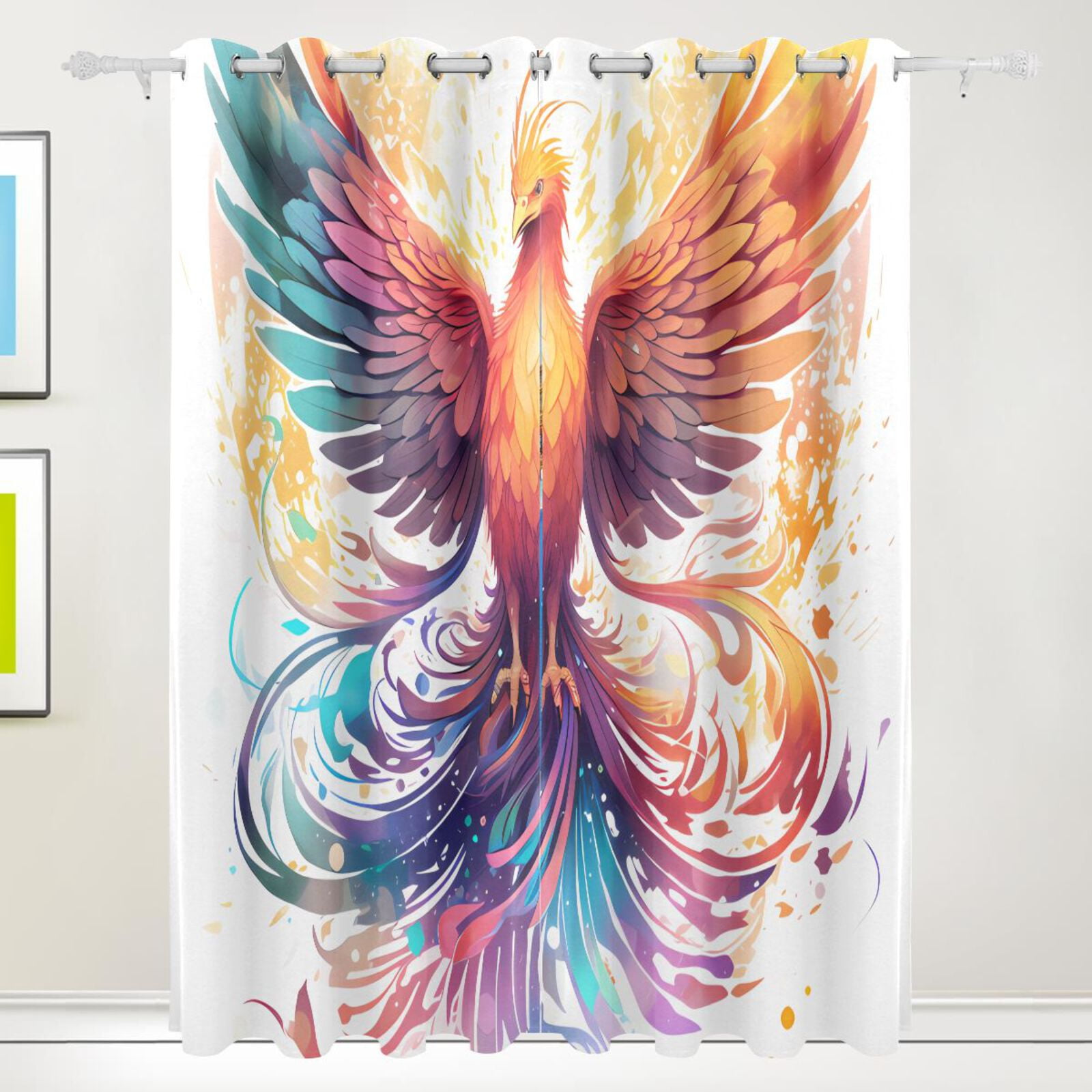 Bird Wings Phoenix Colorful Black Out Curtains 72 Inch Length Curtains for Sliding Glass Doors Bedroom Living Room 2 Pack