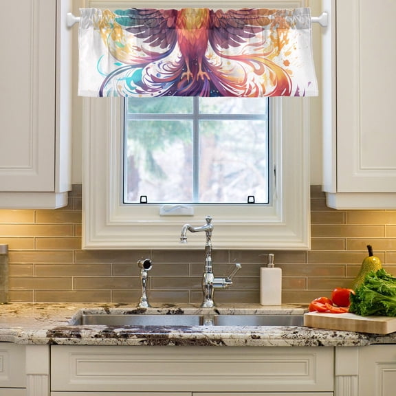 Bird Wings Phoenix Colorful Curtain Valances Farmhouse Design Window Treatment Decor Blackout Rod Pocket for Windows Living Room Kitchen 54" x 18"