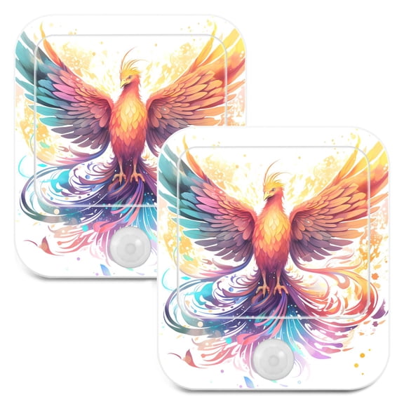 Bird Wings Phoenix Colorful Night Lights Plug into Wall LED with Auto Light Sensor Warm Light for Kids Hallway Bedroom Living Room Kitchen Bathroom Set of 2