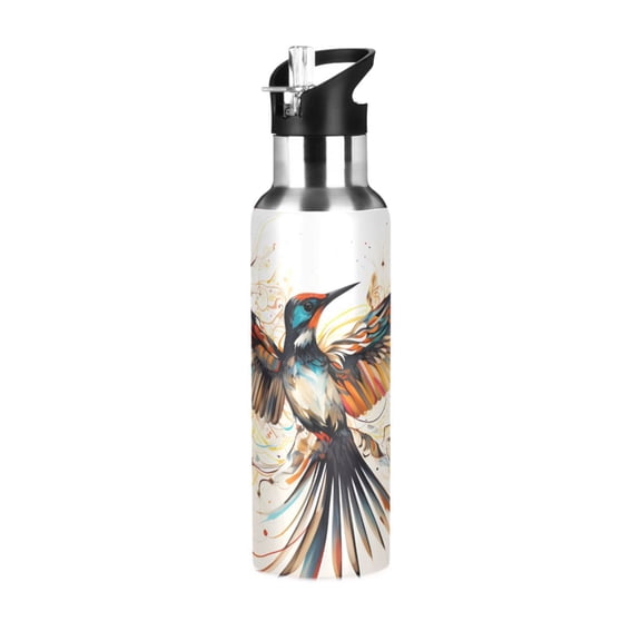 Bird Wings Sports Water Bottle with Straw Lid Insulated Stainless Steel Leak Proof BPA Free Thermal Mug with Handle for Gym Yoga Cycling Camping