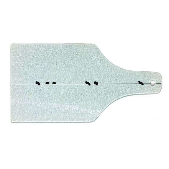 Bird on a Wire Cutting Board, Modern Minimal Artwork of Monochrome Pigeon Silhouettes on Lines, Decorative Tempered Glass Cutting and Serving Board, in 3 Sizes, by Ambesonne