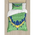 thumbnail image 1 of Bird on a Wire Duvet Cover Set Twin Size, Humorous Illustration of Cartoon Design Little Avian Characters, Decorative 2 Piece Bedding Set with 1 Pillow Sham, Green Blue and Mustard, by Ambesonne, 1 of 3