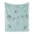 thumbnail image 1 of Bird on a Wire Soft Flannel Fleece Throw Blanket, Freedom Themed Pattern with Flying Swallows, Cozy Plush for Indoor and Outdoor Use, 50" x 60", Blue Grey Multicolor, by Ambesonne, 1 of 5