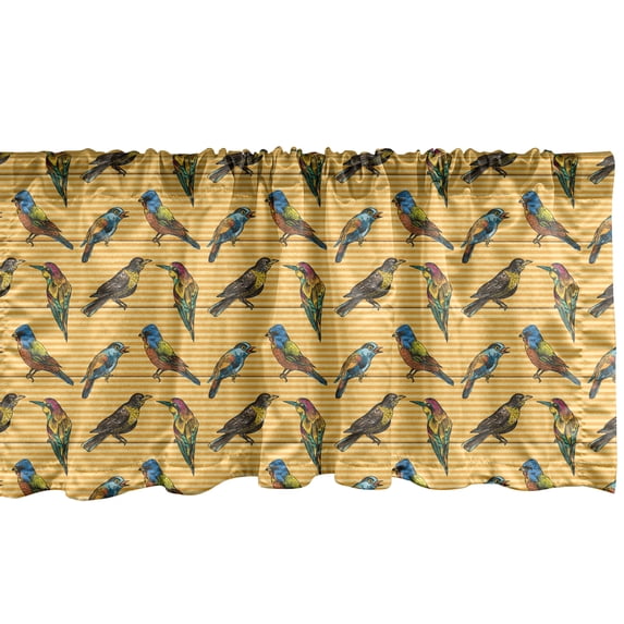 Bird on a Wire Window Valance, Repetitive Colorful Animals with Exotic Motifs on Stripes, Curtain Valance for Kitchen Bedroom Decor with Rod Pocket, 54" X 18", Pale Orange Multicolor, by Ambesonne