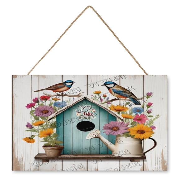 Bird With Flower - Enjoy The Little Things Wood Art Wall Hanging Signs Decorative Wood Plaque New Home Wall Decor Sign, Gift for Women Men 10"x16"