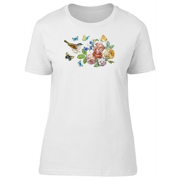Bird With Flowers T-Shirt Women -Image by Shutterstock, Female Small