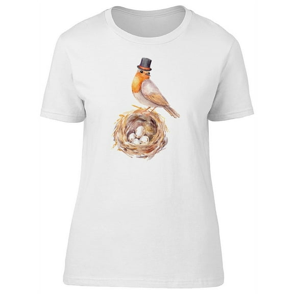 Bird With Nest, Eggs And Top Hat T-Shirt Women -Image by Shutterstock, Female Large
