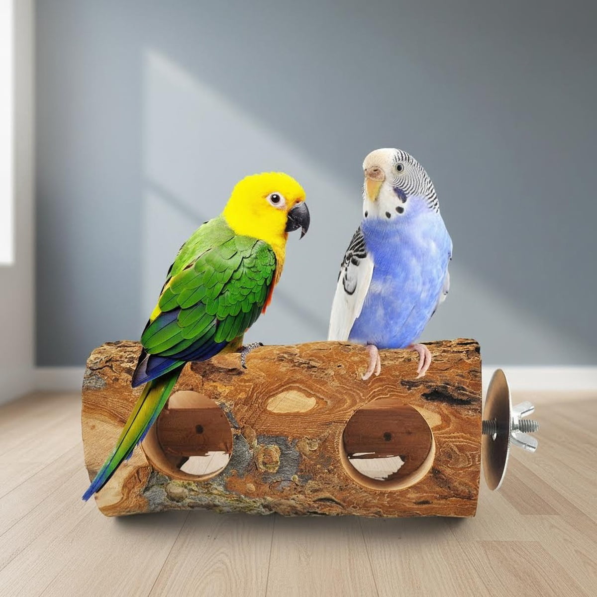 Bird Wooden Block Chewing Toy for Parrot Beak Grinding with Perch for Foraging Training