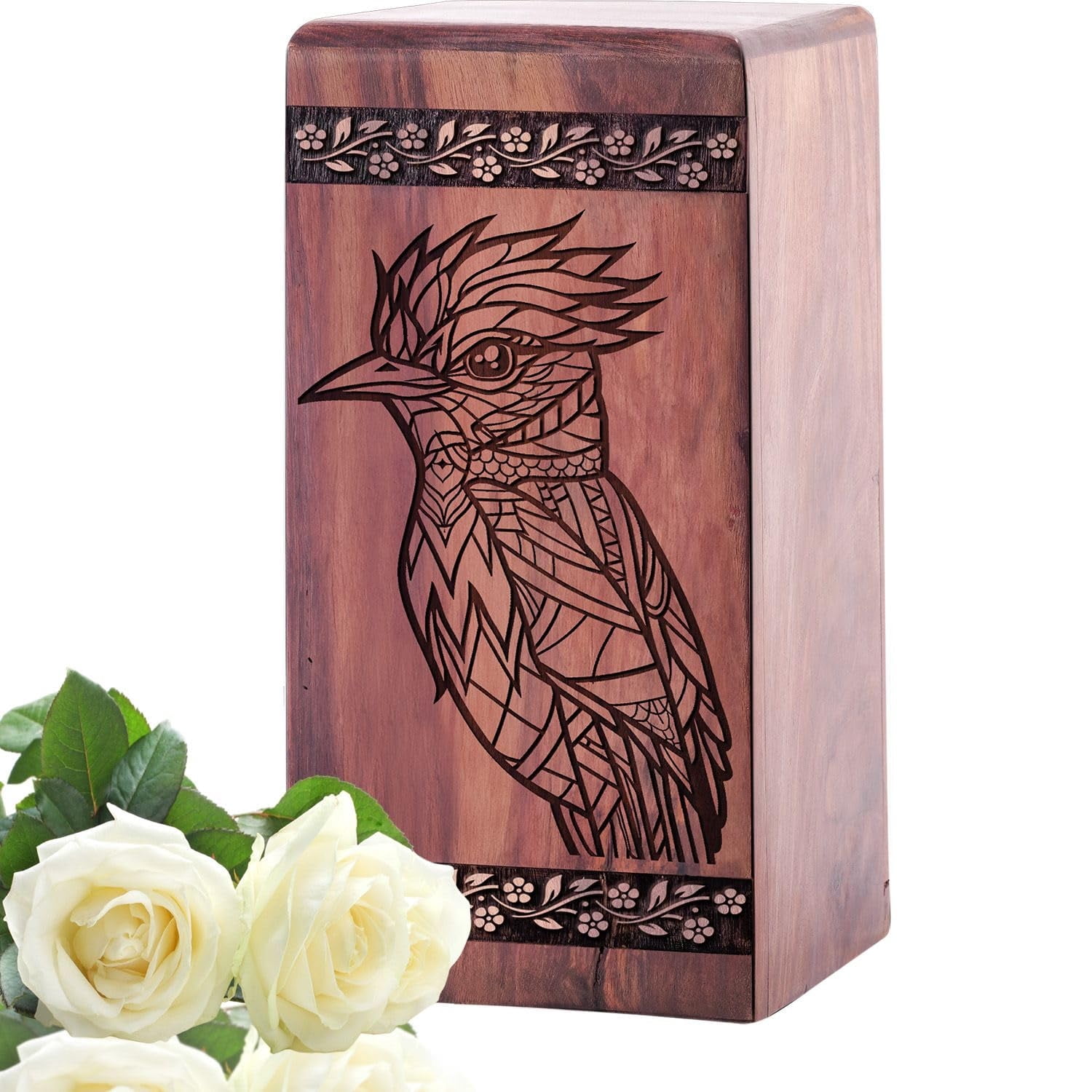Bird Wooden Cremation Urn for Human Ashes Man/Woman - Bird Theme Wood Urns Pet Ash - Funeral Urns for Adult Male Female - Memorial Decorative Keepsake Urns - 11.25inch, Large Size - 1Pcs Pack