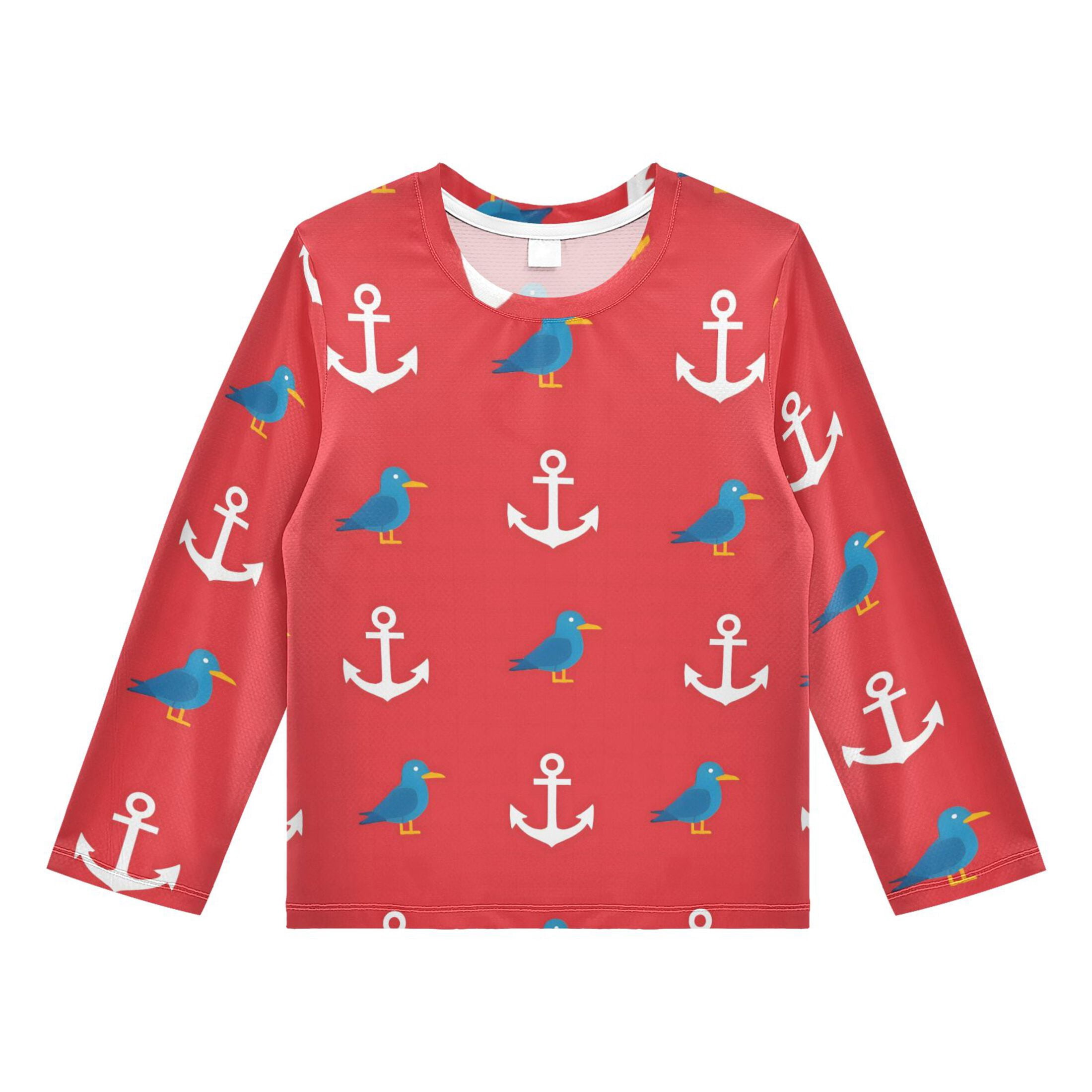 Bird and Boat Anchor Pattern Boys' Rash Guard Shirts UPF 50 Plus Sun ...