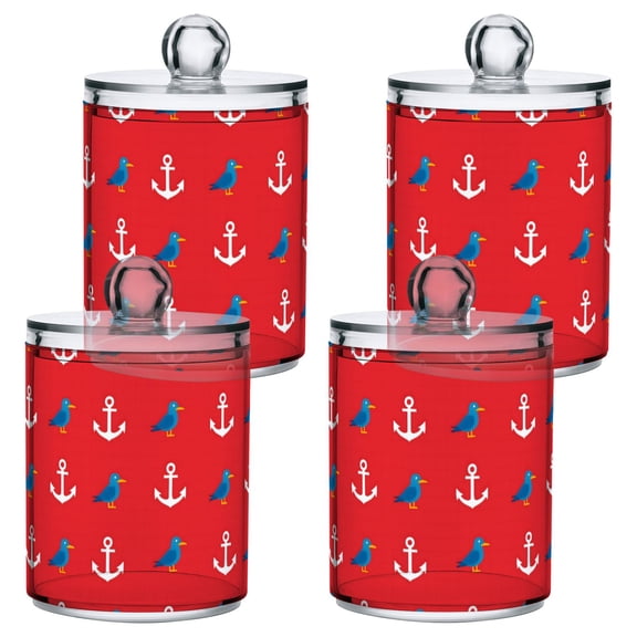 Bird and Boat Anchor Pattern Plastic Storage Jar 4 Pack Clear Translucent Canisters Dustproof Lid