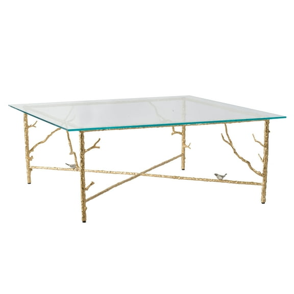 Bird and Branch Square Cocktail Table - Gold, Clear Finish