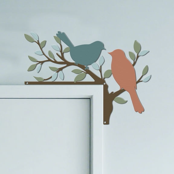 Bird and Branches Metal Door Frame Decoration Forest Theme Door Topper Window Corner Wall Art Decor for Home Bathroom Bedroom Office Green